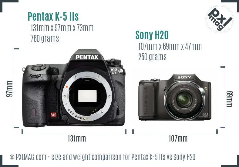 Pentax K-5 IIs vs Sony H20 size comparison