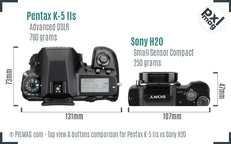 Pentax K-5 IIs vs Sony H20 top view buttons comparison