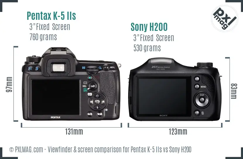 Pentax K-5 IIs vs Sony H200 Screen and Viewfinder comparison