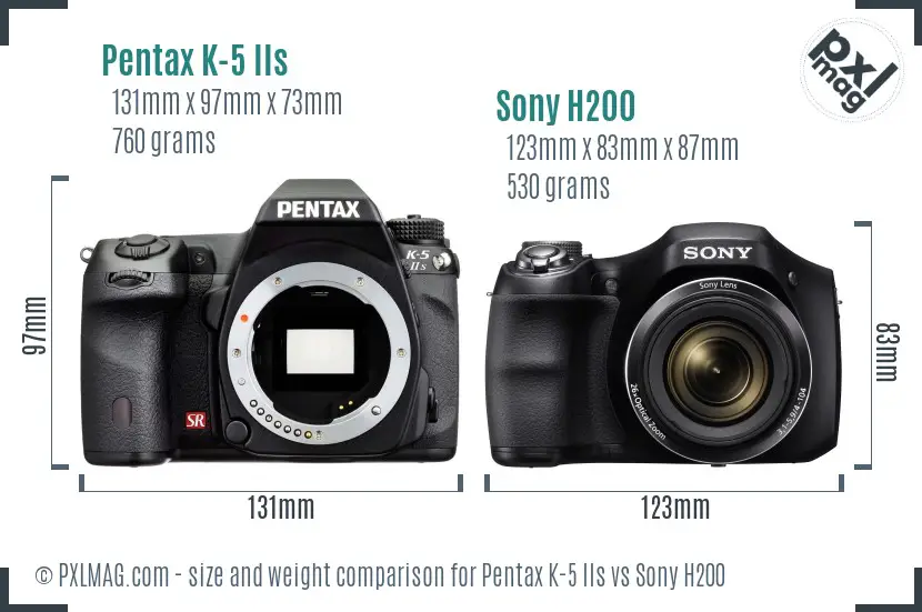 Pentax K-5 IIs vs Sony H200 size comparison