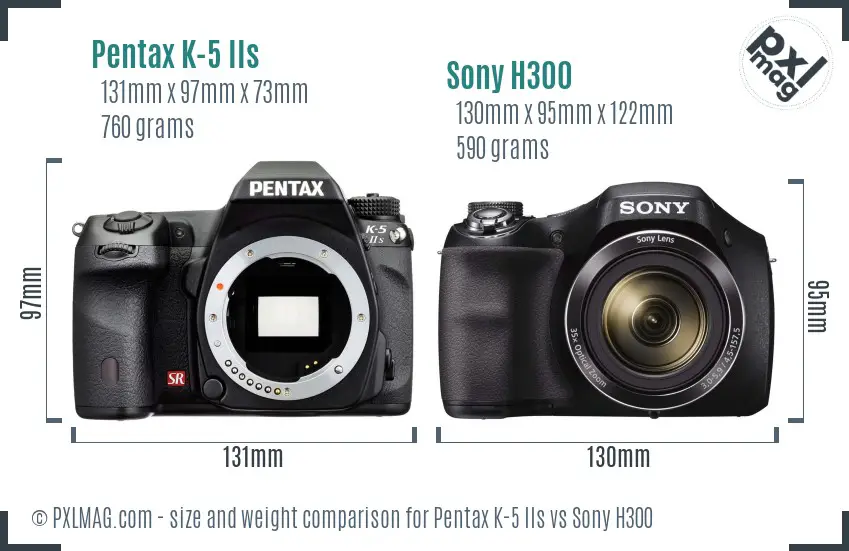 Pentax K-5 IIs vs Sony H300 size comparison