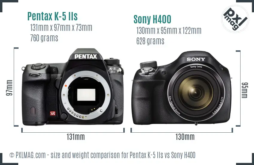 Pentax K-5 IIs vs Sony H400 size comparison