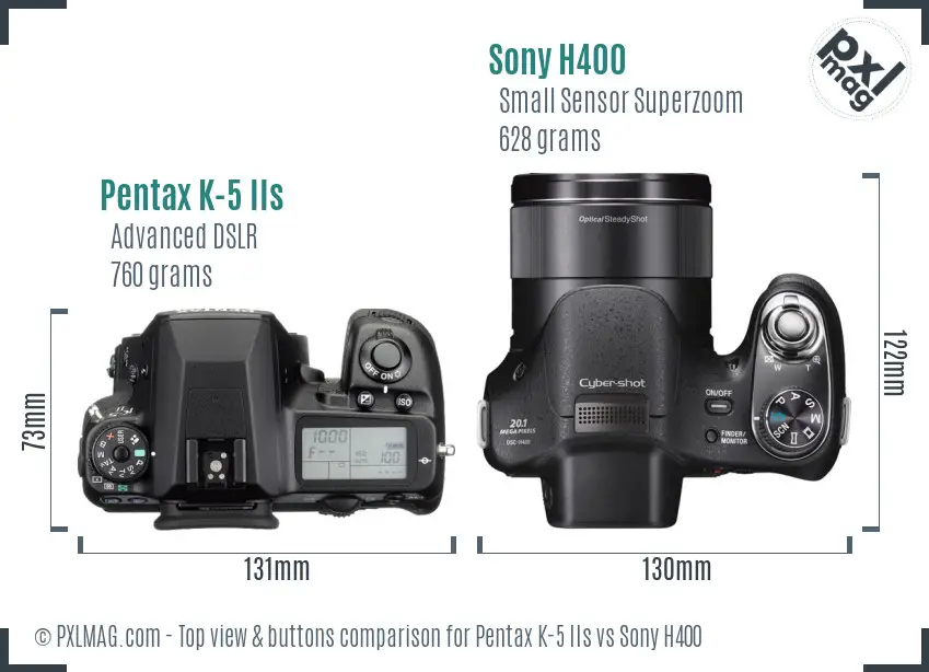 Pentax K-5 IIs vs Sony H400 top view buttons comparison