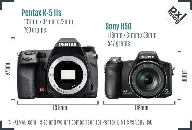 Pentax K-5 IIs vs Sony H50 size comparison Pentax K-5 IIs vs Sony H50 size comparison