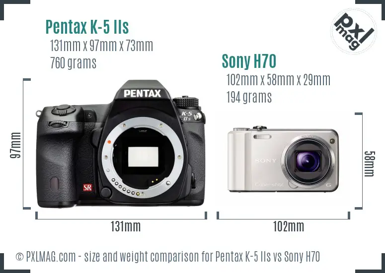 Pentax K-5 IIs vs Sony H70 size comparison