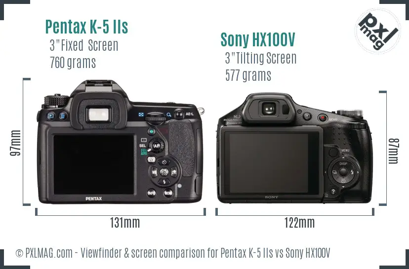 Pentax K-5 IIs vs Sony HX100V Screen and Viewfinder comparison