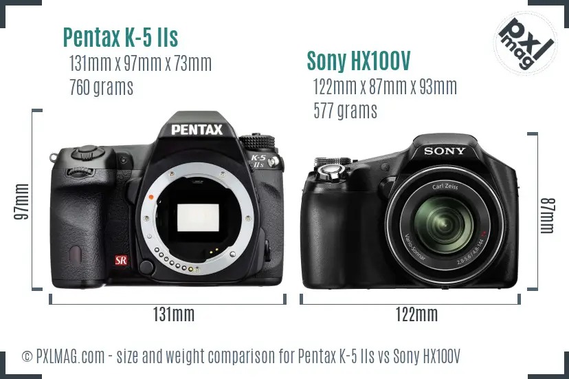 Pentax K-5 IIs vs Sony HX100V size comparison