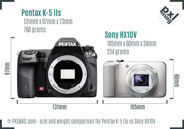 Pentax K-5 IIs vs Sony HX10V size comparison