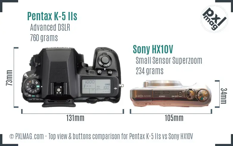 Pentax K-5 IIs vs Sony HX10V top view buttons comparison