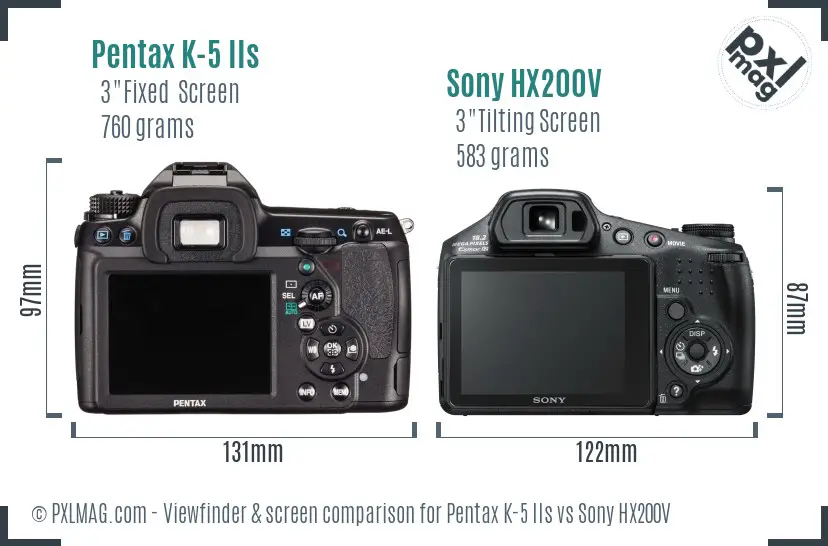 Pentax K-5 IIs vs Sony HX200V Screen and Viewfinder comparison
