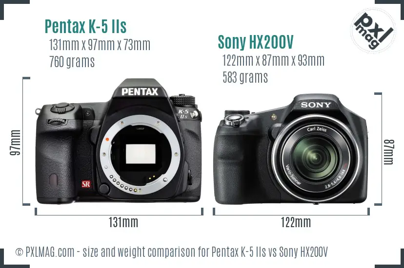 Pentax K-5 IIs vs Sony HX200V size comparison