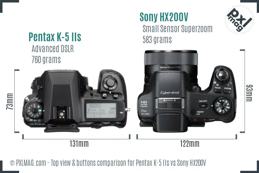 Pentax K-5 IIs vs Sony HX200V top view buttons comparison