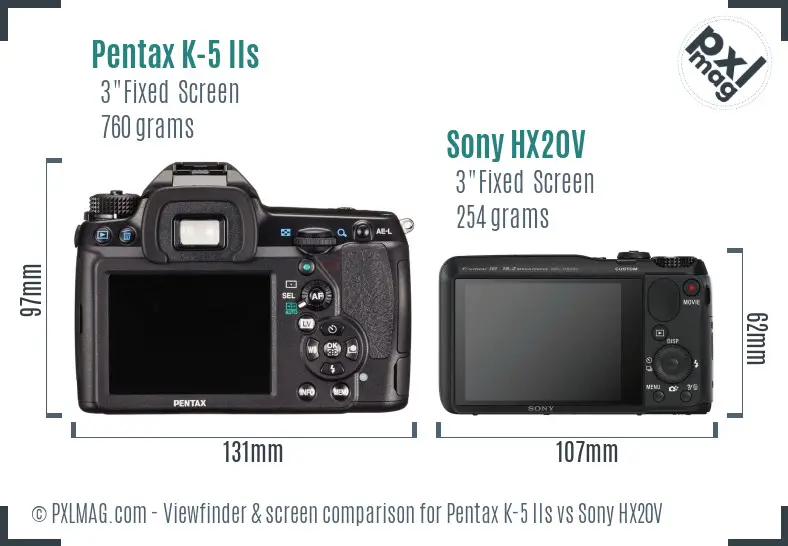 Pentax K-5 IIs vs Sony HX20V Screen and Viewfinder comparison