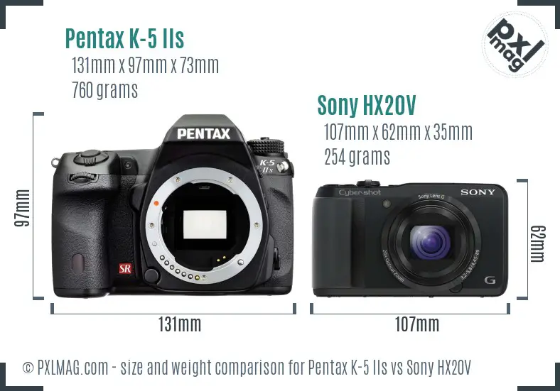 Pentax K-5 IIs vs Sony HX20V size comparison