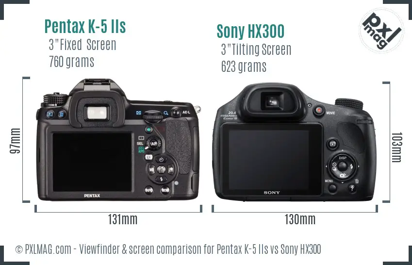 Pentax K-5 IIs vs Sony HX300 Screen and Viewfinder comparison