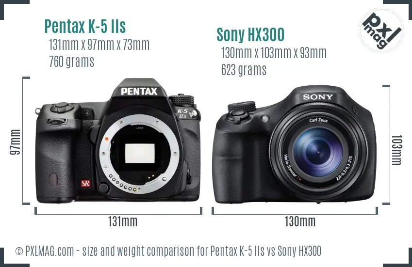 Pentax K-5 IIs vs Sony HX300 size comparison