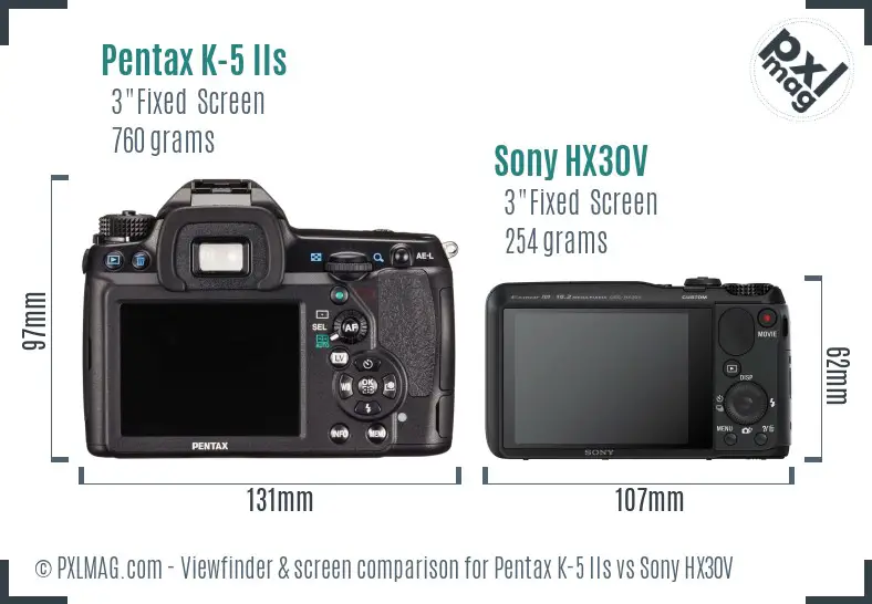 Pentax K-5 IIs vs Sony HX30V Screen and Viewfinder comparison