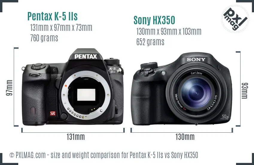 Pentax K-5 IIs vs Sony HX350 size comparison