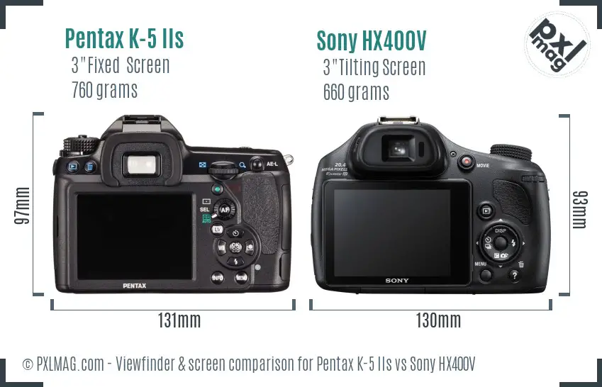 Pentax K-5 IIs vs Sony HX400V Screen and Viewfinder comparison