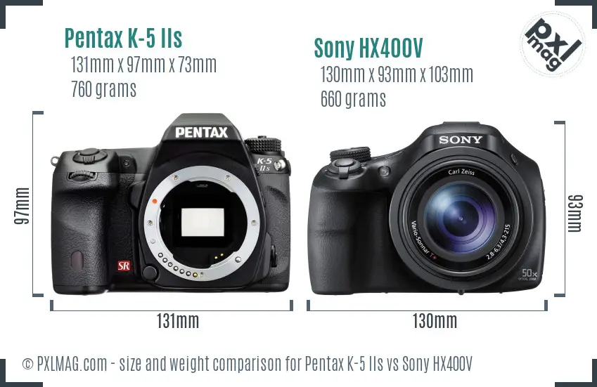 Pentax K-5 IIs vs Sony HX400V size comparison