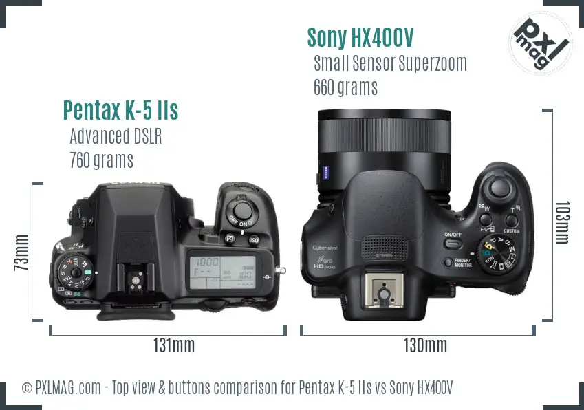 Pentax K-5 IIs vs Sony HX400V top view buttons comparison