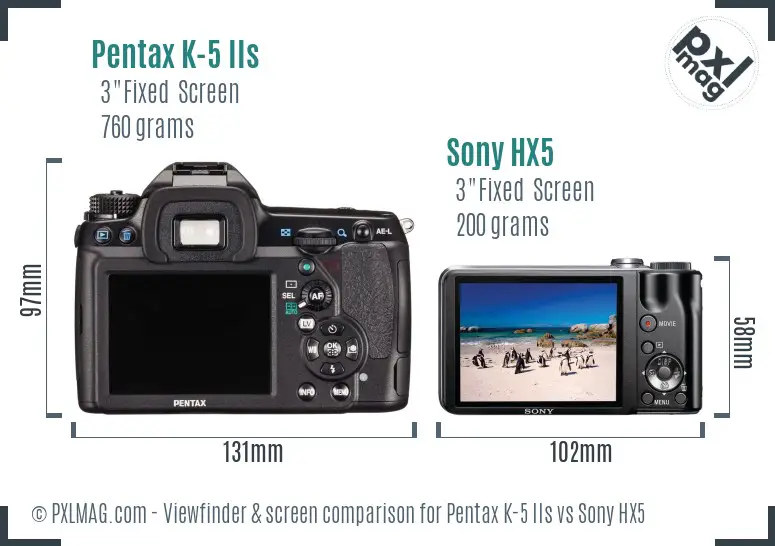 Pentax K-5 IIs vs Sony HX5 Screen and Viewfinder comparison