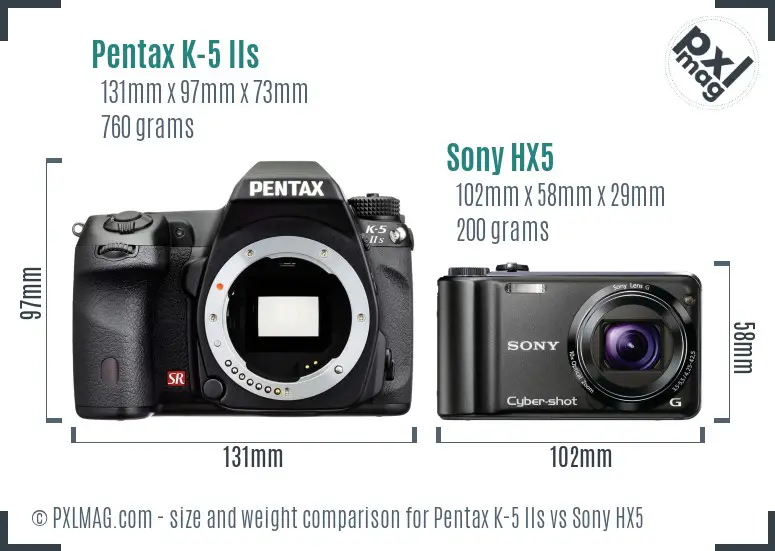 Pentax K-5 IIs vs Sony HX5 size comparison