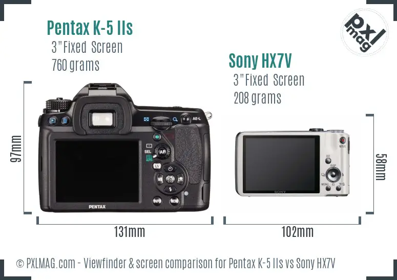 Pentax K-5 IIs vs Sony HX7V Screen and Viewfinder comparison
