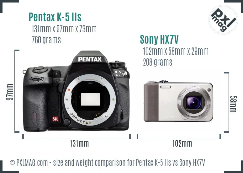 Pentax K-5 IIs vs Sony HX7V size comparison