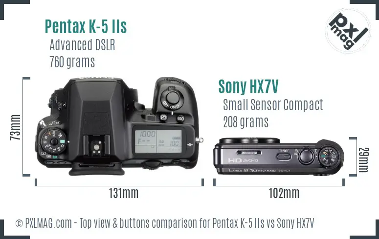 Pentax K-5 IIs vs Sony HX7V top view buttons comparison