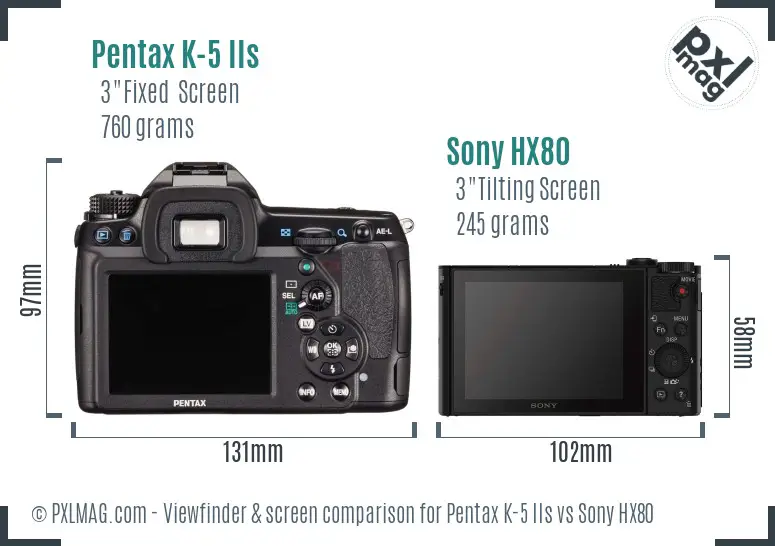 Pentax K-5 IIs vs Sony HX80 Screen and Viewfinder comparison Pentax K-5 IIs vs Sony HX80 Screen and Viewfinder comparison