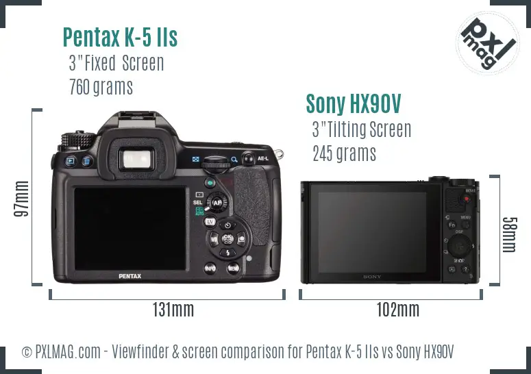Pentax K-5 IIs vs Sony HX90V Screen and Viewfinder comparison