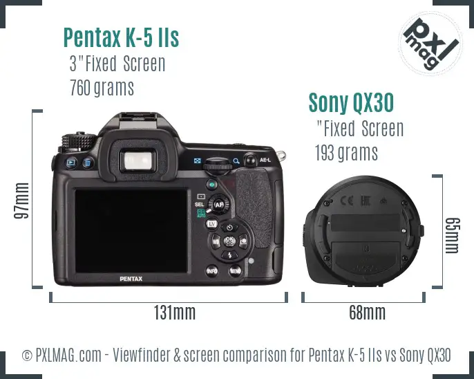 Pentax K-5 IIs vs Sony QX30 Screen and Viewfinder comparison Pentax K-5 IIs vs Sony QX30 Screen and Viewfinder comparison