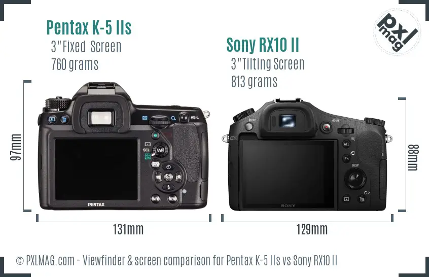 Pentax K-5 IIs vs Sony RX10 II Screen and Viewfinder comparison