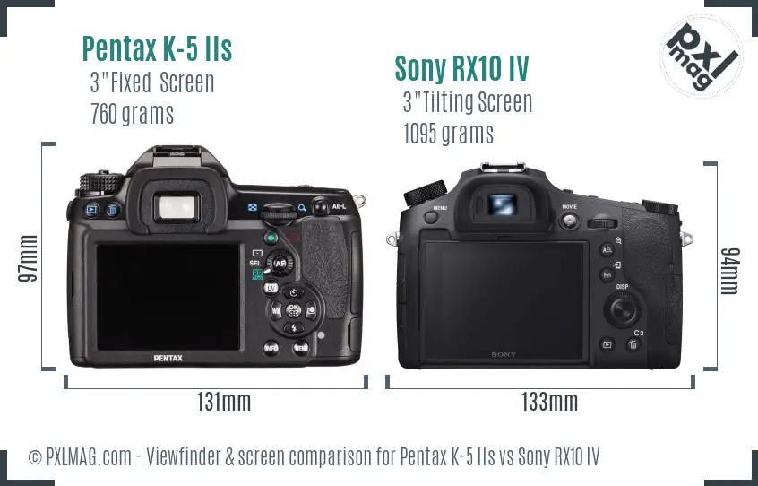 Pentax K-5 IIs vs Sony RX10 IV Screen and Viewfinder comparison