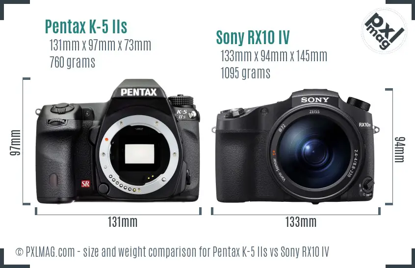 Pentax K-5 IIs vs Sony RX10 IV size comparison