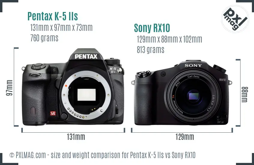 Pentax K-5 IIs vs Sony RX10 size comparison