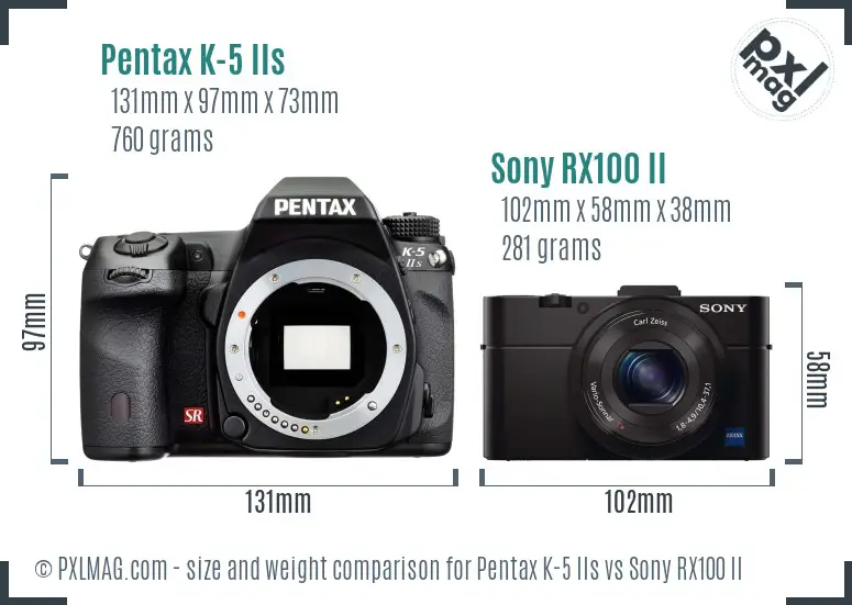 Pentax K-5 IIs vs Sony RX100 II size comparison