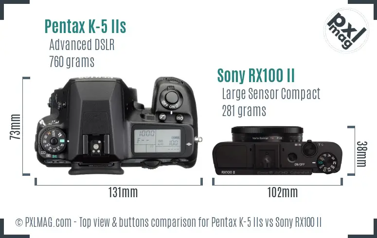 Pentax K-5 IIs vs Sony RX100 II top view buttons comparison