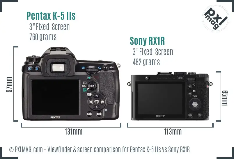 Pentax K-5 IIs vs Sony RX1R Screen and Viewfinder comparison Pentax K-5 IIs vs Sony RX1R Screen and Viewfinder comparison