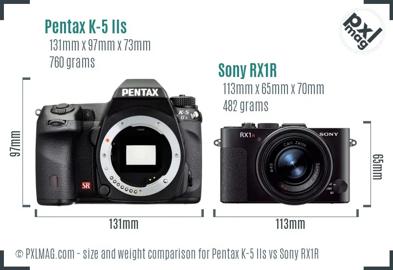 Pentax K-5 IIs vs Sony RX1R size comparison Pentax K-5 IIs vs Sony RX1R size comparison