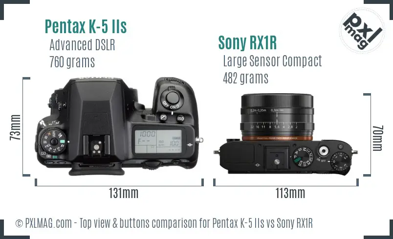 Pentax K-5 IIs vs Sony RX1R top view buttons comparison Pentax K-5 IIs vs Sony RX1R top view buttons comparison