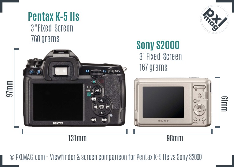 Pentax K-5 IIs vs Sony S2000 Screen and Viewfinder comparison