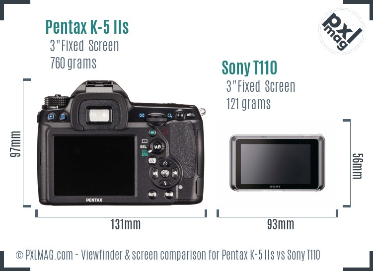 Pentax K-5 IIs vs Sony T110 Screen and Viewfinder comparison