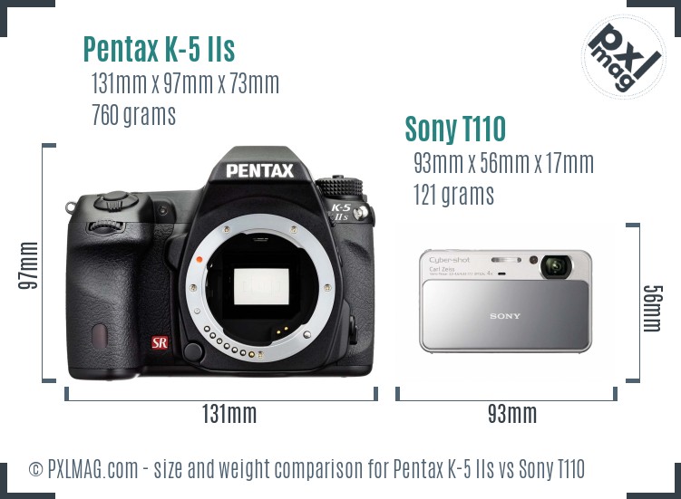 Pentax K-5 IIs vs Sony T110 size comparison Pentax K-5 IIs vs Sony T110 size comparison