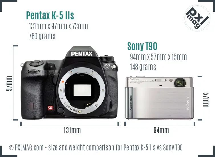 Pentax K-5 IIs vs Sony T90 size comparison
