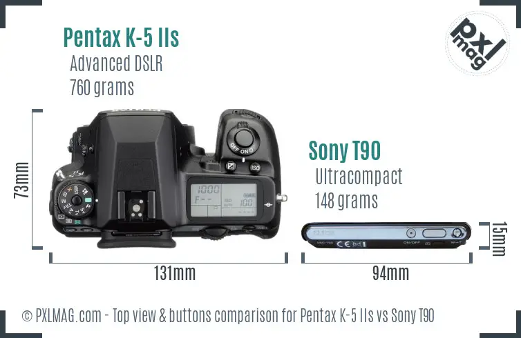 Pentax K-5 IIs vs Sony T90 top view buttons comparison