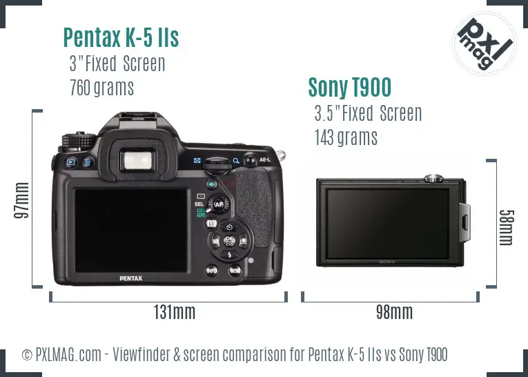 Pentax K-5 IIs vs Sony T900 Screen and Viewfinder comparison