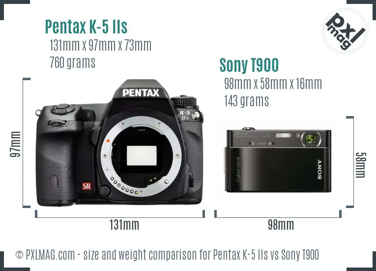 Pentax K-5 IIs vs Sony T900 size comparison