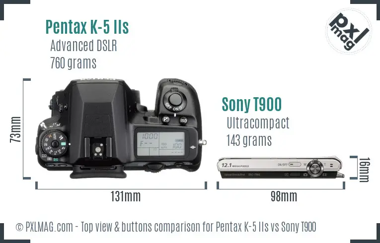 Pentax K-5 IIs vs Sony T900 top view buttons comparison